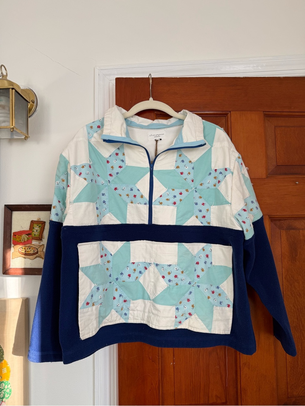 Handmade Quilt & Fleece Patchwork Pullover 1/4 Zip Jacket